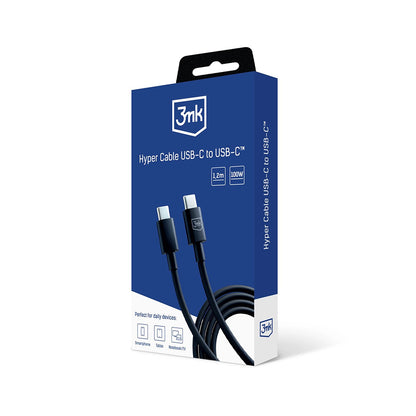 USB-C Data- en Oplaadkabel - USB-C 3MK Hyper, 100W, 1.2m, Zwart
