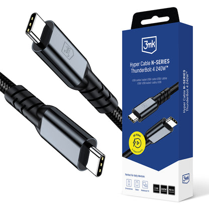 USB-C Data- en Oplaadkabel - USB-C 3MK Hyper Thunderbolt 4, 240W, 1m, Zwart