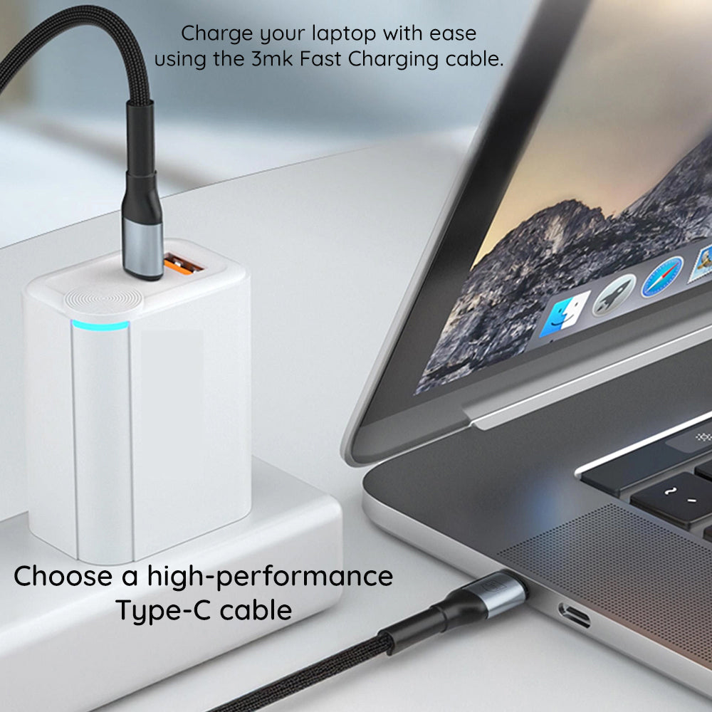 USB-C Data- en Oplaadkabel - USB-C 3MK Hyper Thunderbolt 4, 240W, 1m, Zwart