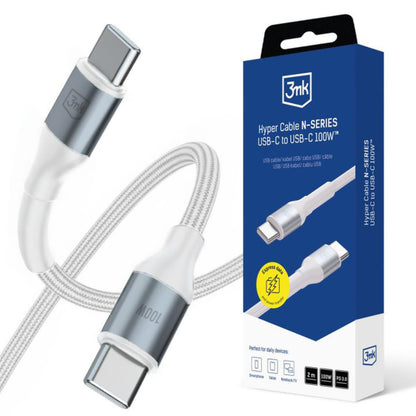 USB-C Data- en Oplaadkabel - USB-C 3MK Hyper N, 100W, 2m, Wit