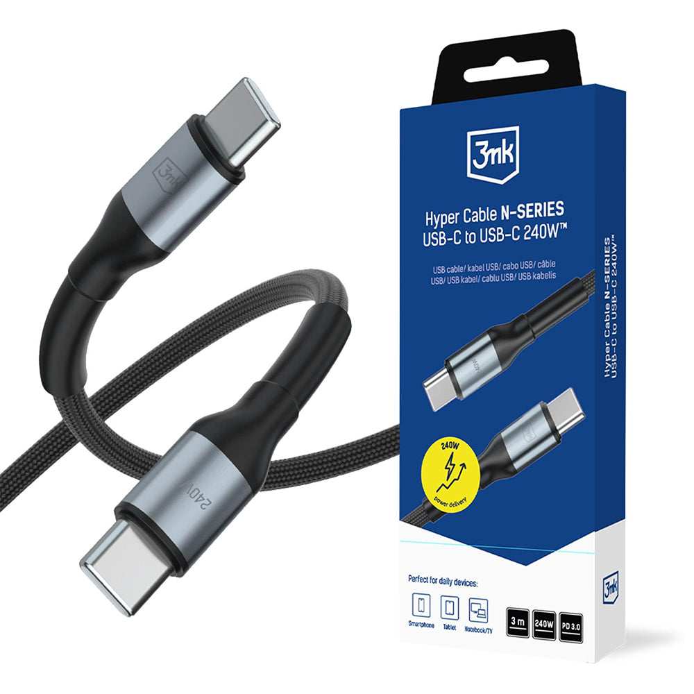 USB-C Data- en Oplaadkabel - USB-C 3MK Hyper N Thunderbolt 4, 240W, 3m, Zwart