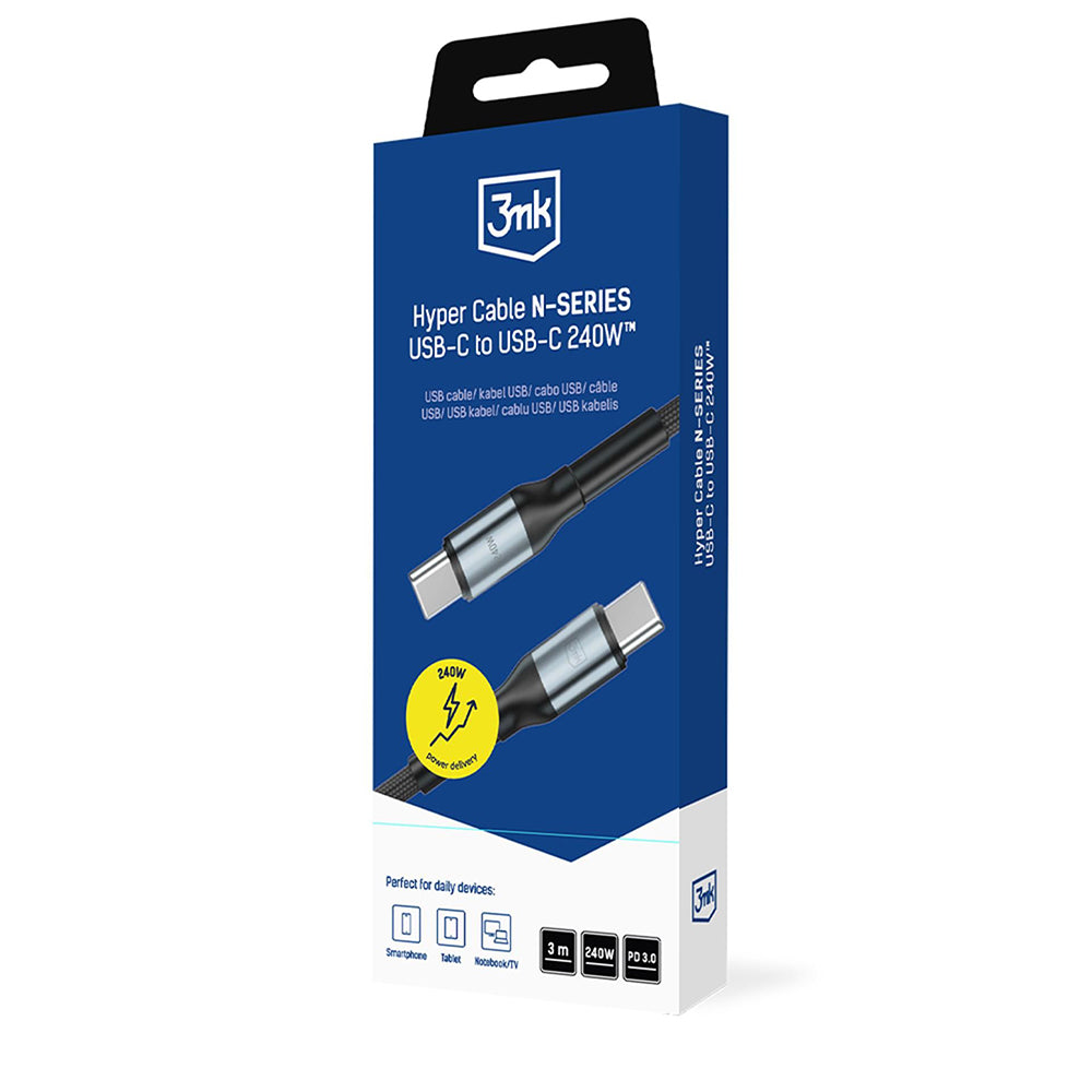 USB-C Data- en Oplaadkabel - USB-C 3MK Hyper N Thunderbolt 4, 240W, 3m, Zwart
