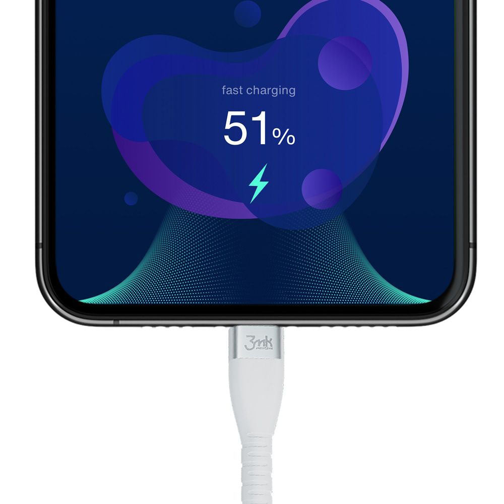 USB-C Data- en Oplaadkabel - USB-C 3MK Hyper Silicone, 60W, 1m, Wit