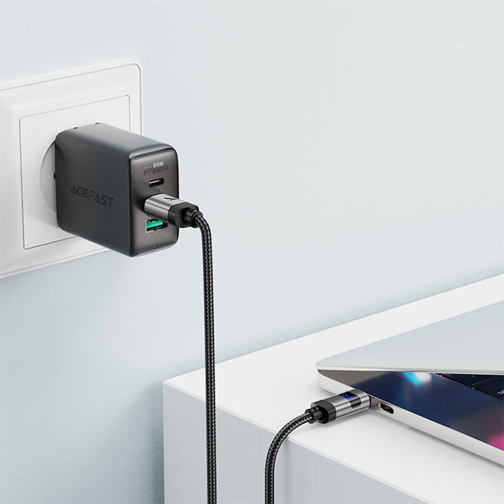 USB-C Data- en Oplaadkabel - USB-C Acefast C15-03 Display, 60W, 1.2m, Zwart