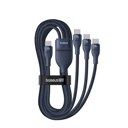 USB-C Oplaadkabel - 3 x USB-C Baseus Flash Series III 3in1, 100W, 1.5m, Blauw P10377503321-00
