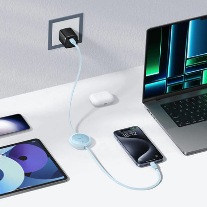 USB-C Data- en Oplaadkabel - USB-C Baseus Free2Pull Mini Intrekbaar, 60W, 1m, Blauw P10364500311-01