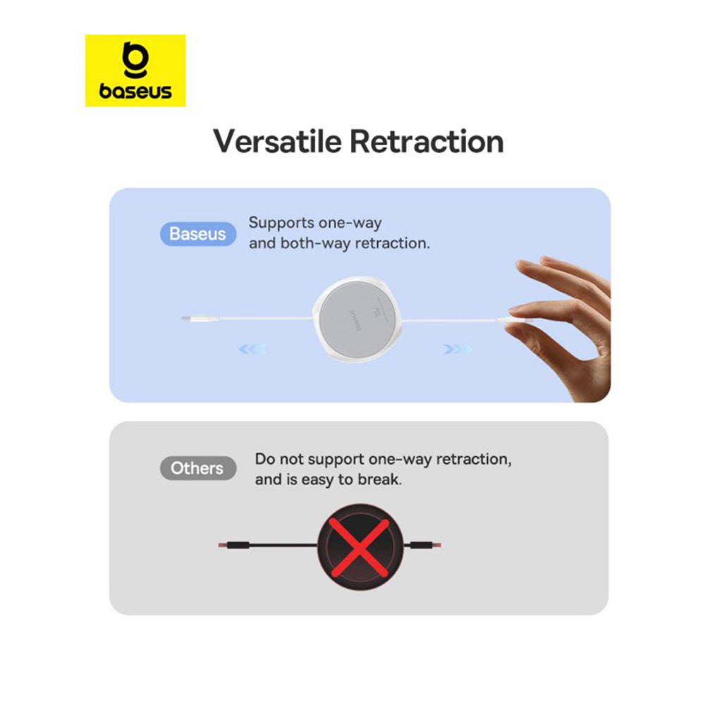 USB-C Data- en Oplaadkabel - USB-C Baseus Pathfinder Intrekbaar, 100W, 1m, Wit P10368400211-00