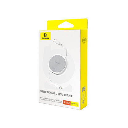 USB-C Data- en Oplaadkabel - USB-C Baseus Pathfinder Intrekbaar, 100W, 1m, Wit P10368400211-00