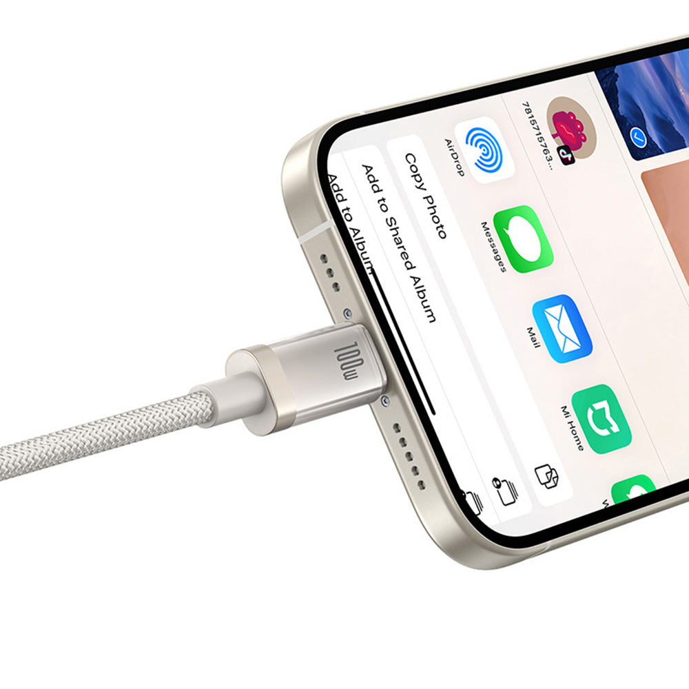 Data- en Oplaadkabel USB-C - USB-C Baseus Titanium, 100W, 2m, Zilver P10378100G21-01