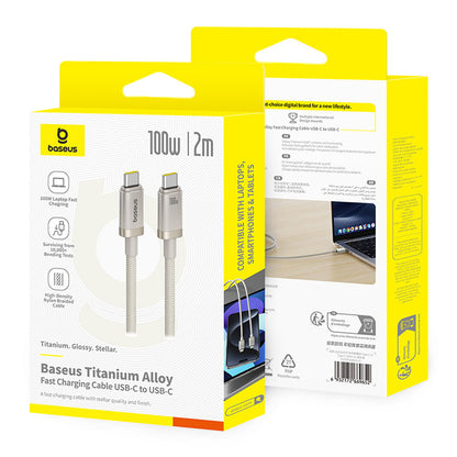 Data- en Oplaadkabel USB-C - USB-C Baseus Titanium, 100W, 2m, Zilver P10378100G21-01