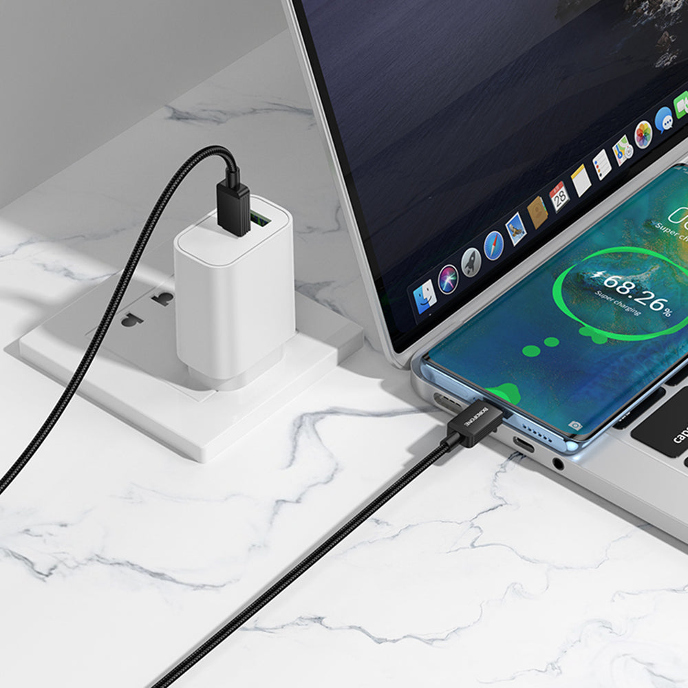 USB-C Data- en Oplaadkabel - USB-C Borofone BX120 Placer, 60W, 1m, Zwart