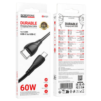 USB-C Data- en Oplaadkabel - USB-C Borofone BX121 Energy, 60W, 1m, Zwart