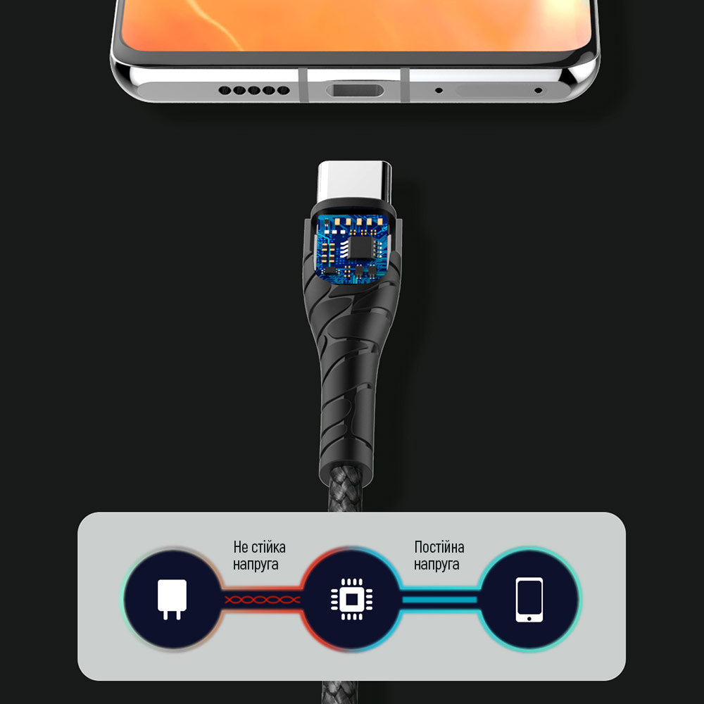 USB-C Data- en Oplaadkabel - USB-C ColorWay CW-CBPDCC040, 65W, 1m, Gri