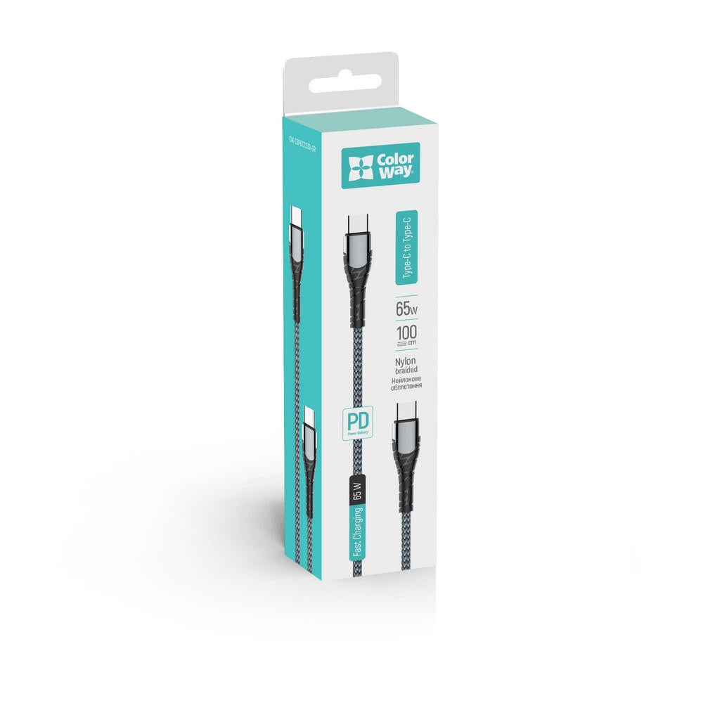 USB-C Data- en Oplaadkabel - USB-C ColorWay CW-CBPDCC040, 65W, 1m, Gri