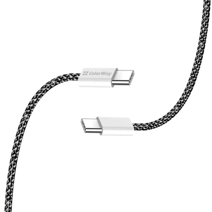 Data- en Oplaadkabel USB-C - USB-C ColorWay CW-CBPDCC061, 60W, 1m, Zwart