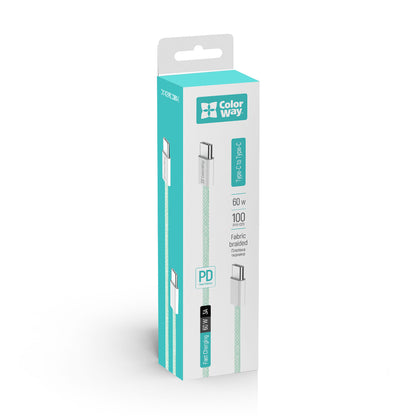 Data- en Oplaadkabel USB-C - USB-C ColorWay CW-CBPDCC061, 60W, 1m, Groen