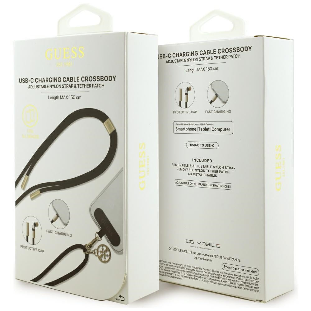 USB-C - USB-C Data- en Oplaadkabel Guess CBDY 4G Charm, 100W, 1.5m, Zwart