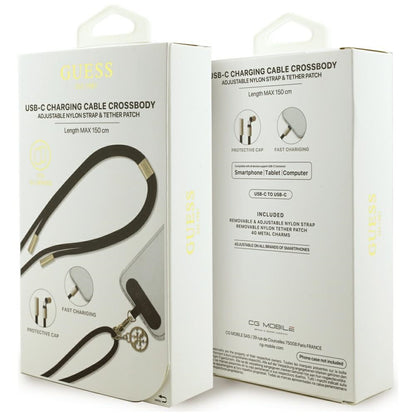 USB-C - USB-C Data- en Oplaadkabel Guess CBDY 4G Charm, 100W, 1.5m, Zwart