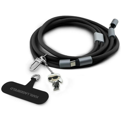 Data- en Oplaadkabel USB-C - USB-C Karl Lagerfeld Ikonik Charm, 100W, 1.5m, Zwart