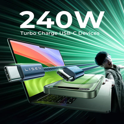 Data- en Oplaadkabel USB-C - USB-C Lisen, 240W, 2m, Set van 2 stuks, Marineblauw YL0123070023