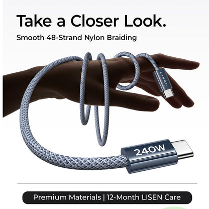 Data- en Oplaadkabel USB-C - USB-C Lisen, 240W, 2m, Set van 2 stuks, Marineblauw YL0123070023