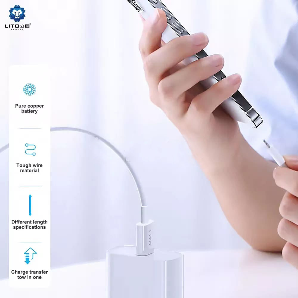 Data- en Oplaadkabel USB-C - USB-C Lito, 18W, 2m, Wit