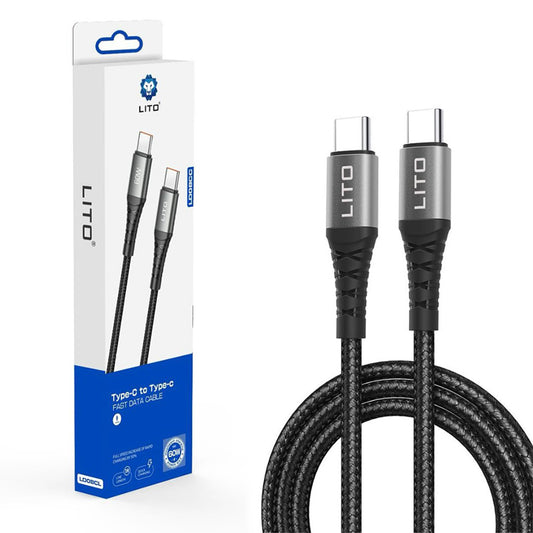 Data- en Oplaadkabel USB-C - USB-C Lito LD22CC, 60W, 2m, Zwart