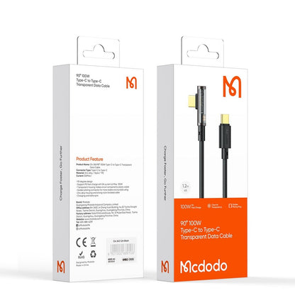 USB-C Data and Charging Cable - USB-C McDodo CA-3400 Angled, 100W, 1.2m, Black