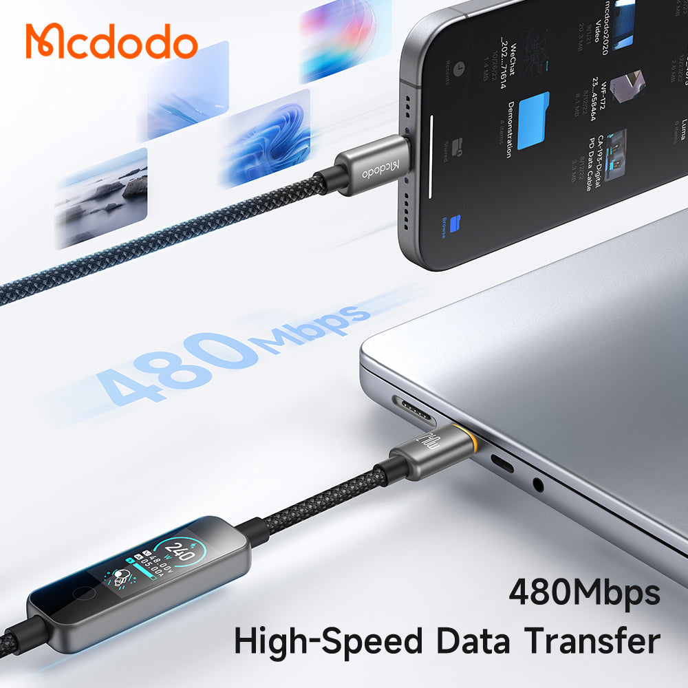 USB-C Data- en Oplaadkabel - USB-C McDodo CA-8750 Display, 240W, 1,2m, Zwart