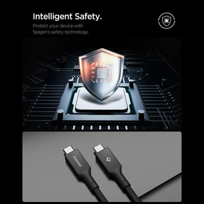 Data- en Oplaadkabel USB-C - USB-C Spigen EB10010CC, 100W, 1m, Zwart