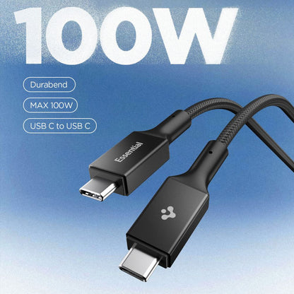 Data- en Oplaadkabel USB-C - USB-C Spigen EB10010CC, 100W, 1m, Zwart