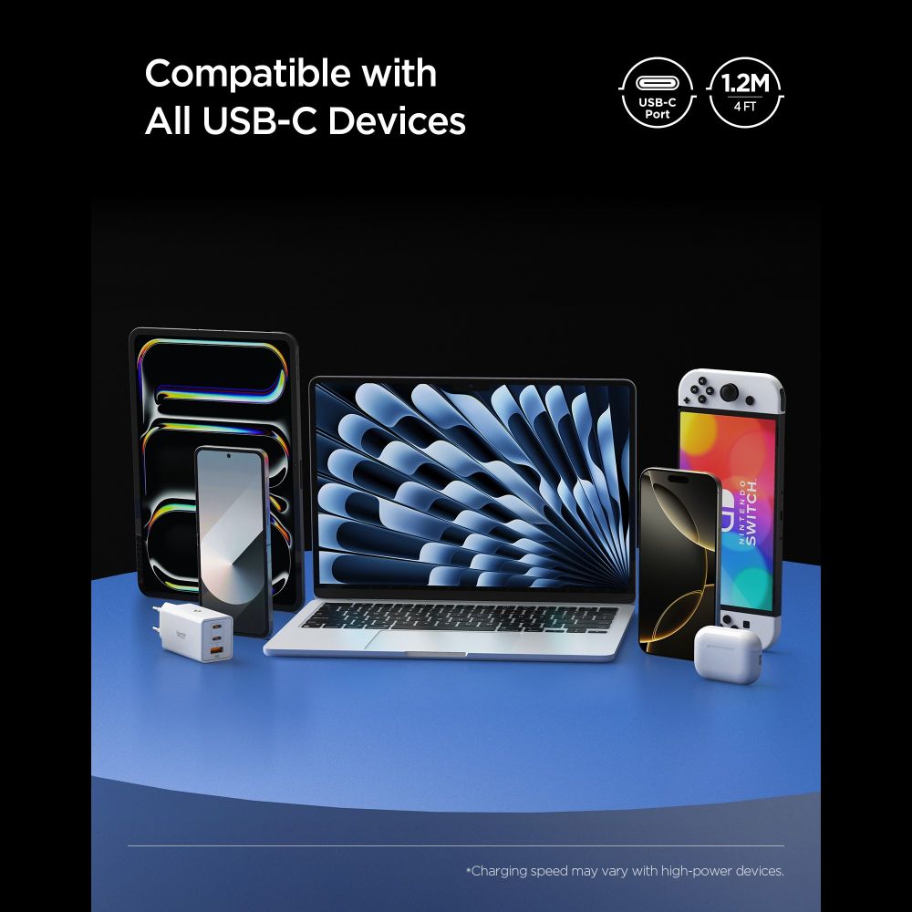 USB-C Data- en Oplaadkabel - USB-C Spigen EB24012CC, 240W, 1.2m, Zwart