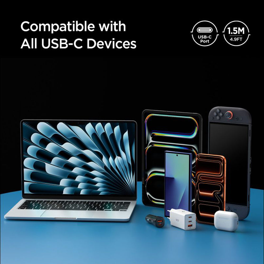 Data- en Oplaadkabel USB-C - USB-C Spigen EB24015CC, 240W, 1.5m, Wit ACA10422