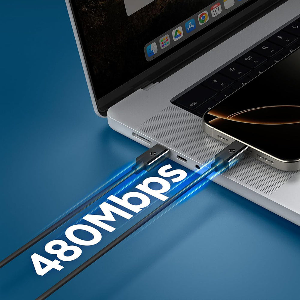 USB-C Data- en Oplaadkabel - USB-C Spigen EB6015CC, 60W, 1,5m, Zwart ACA10417