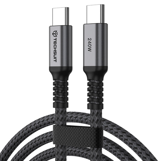 USB-C Data- en Oplaadkabel - USB-C Techsuit TitanSync Pro CX2, 240W, 2m, Grijs