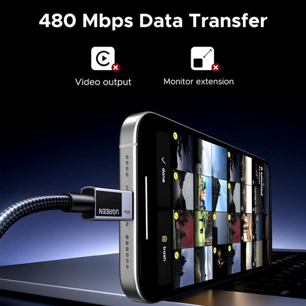 USB-C to USB-C Data and Charging Cable UGREEN L524, 60W, 1m, Gray