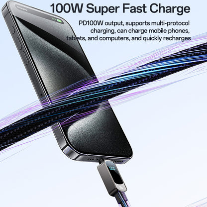 USB-C Data- en Oplaadkabel - USB-C Yesido CA179 Display, 100W, 1.2m, Zwart