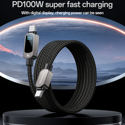 USB-C Data- en Oplaadkabel - USB-C Yesido CA179 Display, 100W, 1.2m, Zwart