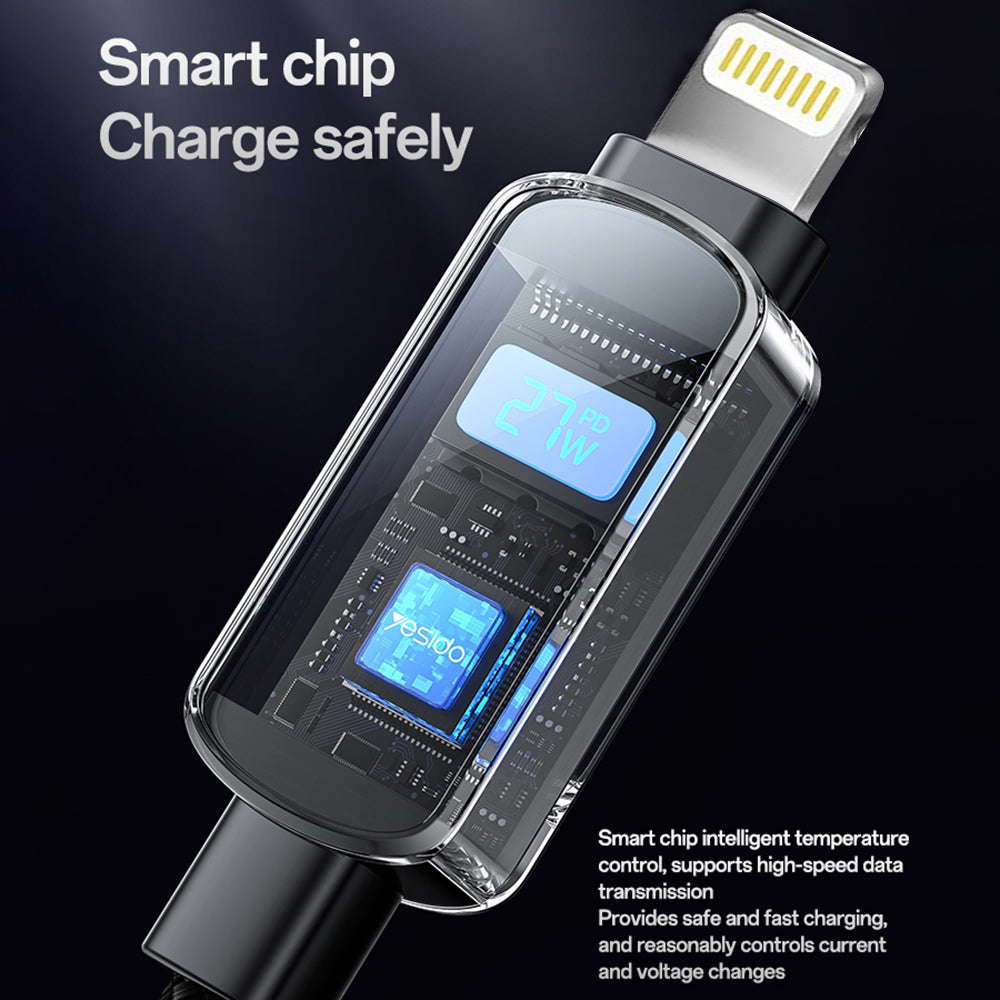 USB-C - USB-C Data- en Oplaadkabel Yesido CA180 Display, 27W, 1.2m, Zwart