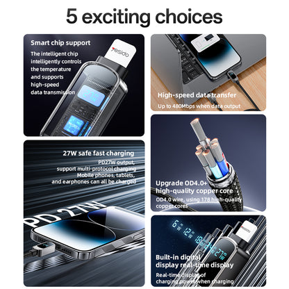 USB-C - USB-C Data- en Oplaadkabel Yesido CA180 Display, 27W, 1.2m, Zwart