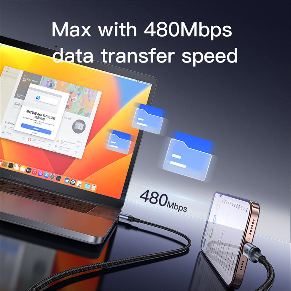 USB-C Data- en Oplaadkabel - USB-C Yesido CA181, 60W, 1.2m, Zwart