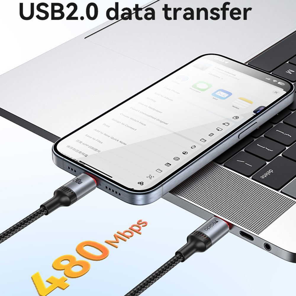 USB-C Data- en Oplaadkabel - USB-C Yesido CA185, 240W, 1.2m, Zwart