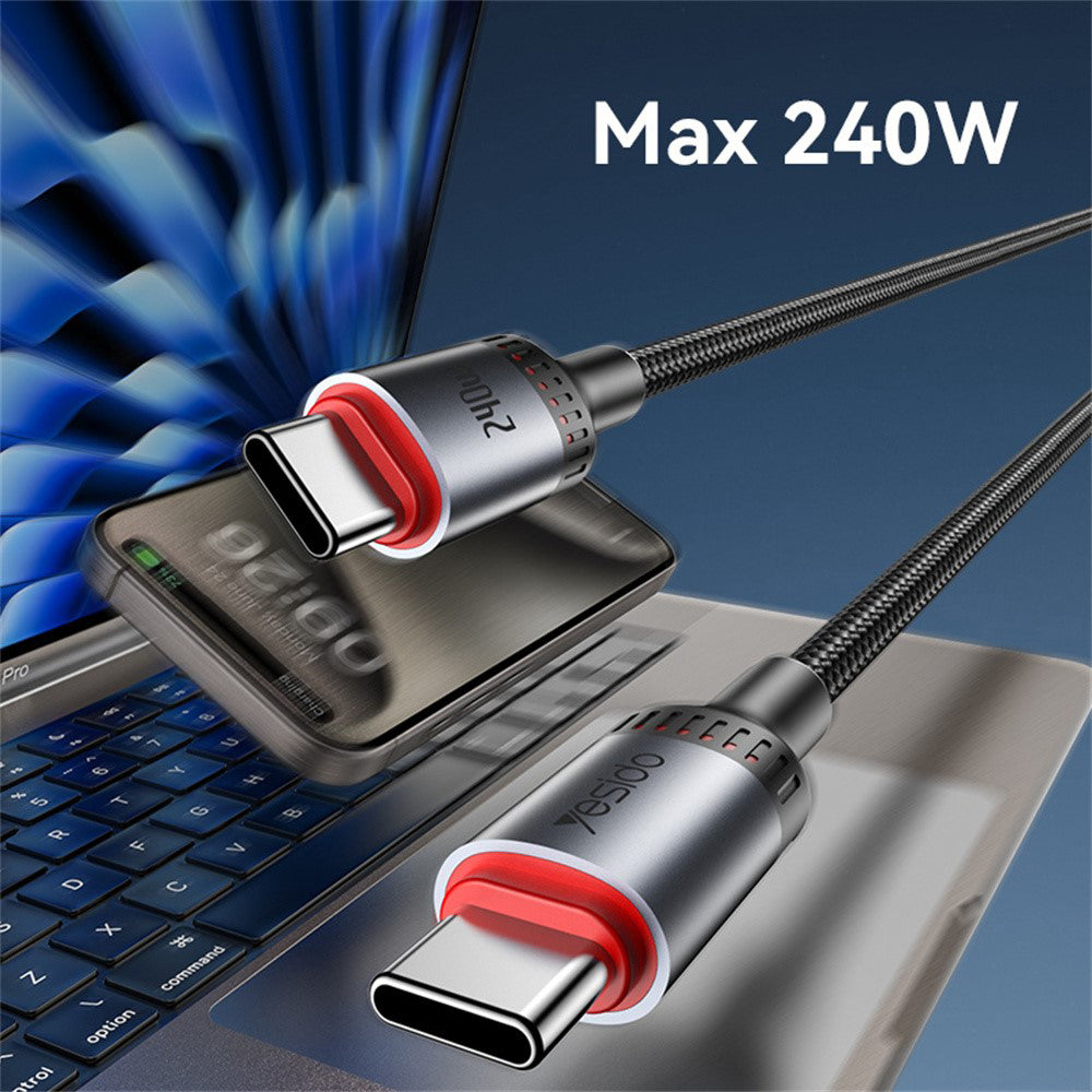 USB-C Data- en Oplaadkabel - USB-C Yesido CA185, 240W, 1.2m, Zwart