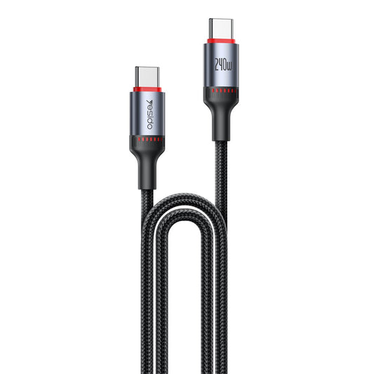 USB-C Data- en Oplaadkabel - USB-C Yesido CA186, 240W, 2m, Zwart