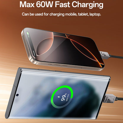 USB-C Data- en Oplaadkabel - USB-C Yesido CA196, 60W, 1.2m, Zwart