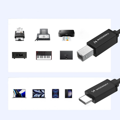 Printerkabel WZK WKDDY1S, USB-C - USB-B, 1m, Zwart