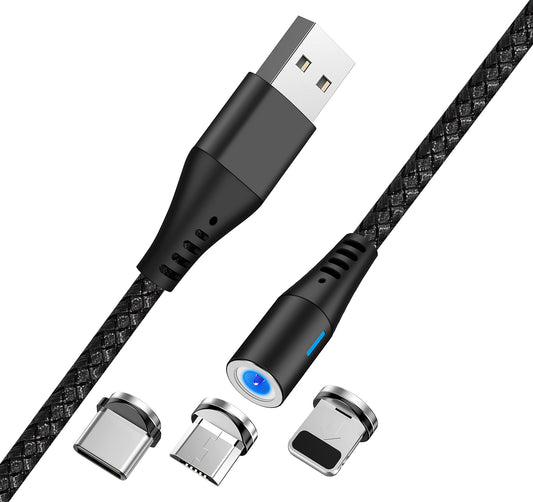 USB-A Oplaadkabel - Lightning / microUSB / USB-C MaXlife MXUC-02 Magnetisch 3in1, 18W, 1m, Zwart
