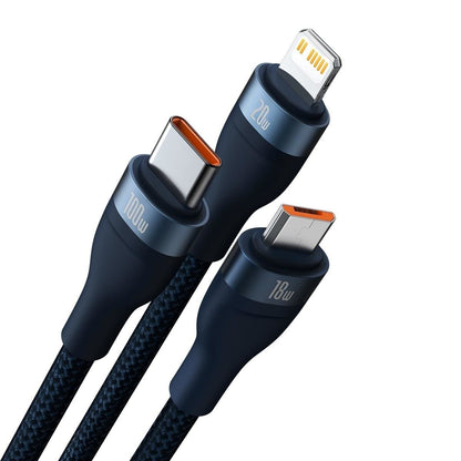 USB-C / USB-A Oplaadkabel - Lightning / microUSB / USB-C Baseus Flash Series II, 100W, 1,2m, Marineblauw CASS030103
