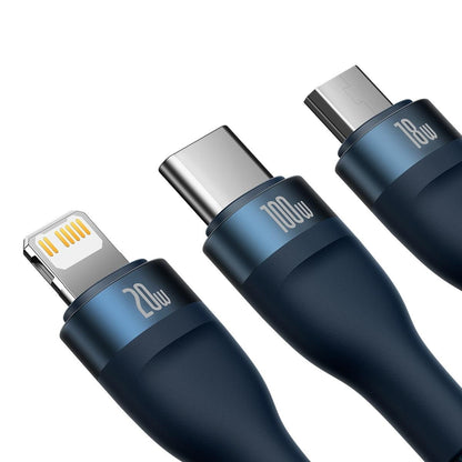 USB-C / USB-A Oplaadkabel - Lightning / microUSB / USB-C Baseus Flash Series II, 100W, 1,2m, Marineblauw CASS030103