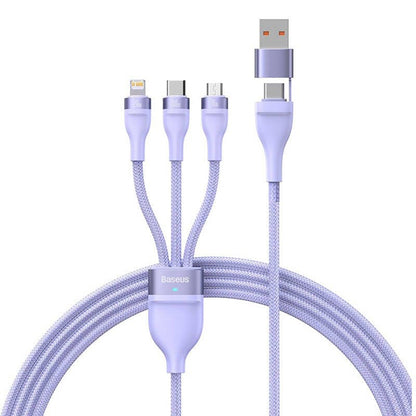 USB-A / USB-C - Lightning / microUSB / USB-C Baseus Flash Series II 3in1 Oplaadkabel, 100W, 1.2m, Paars CASS030105